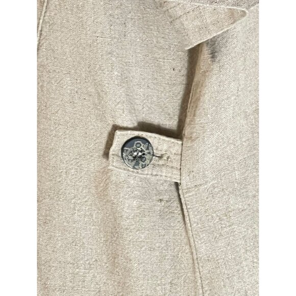 John Roberts Beige Button-Down Midi Dress Size 10 Linen/Rayon Blend Woven Trim S - Picture 9 of 15